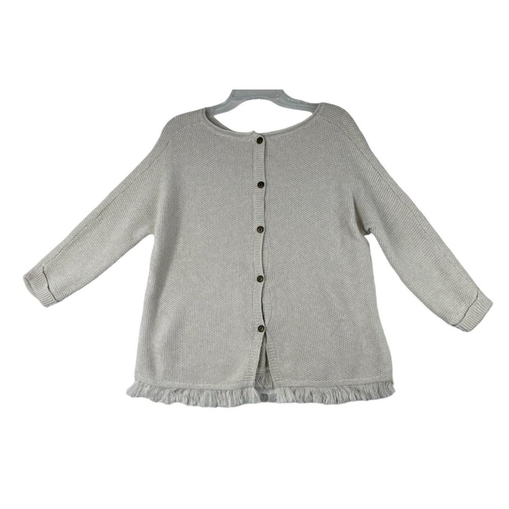 Wrap Cotton Cream Cardigan with Fringe Size 10